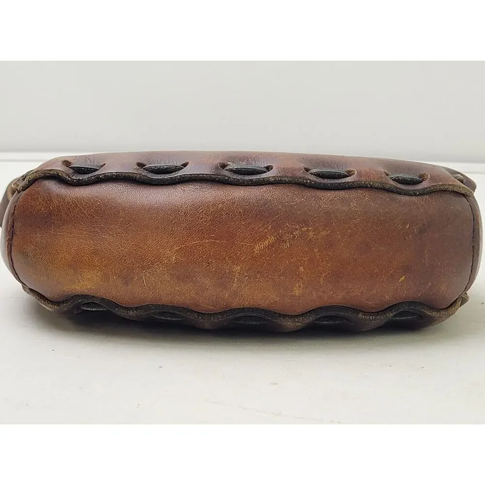 1970s Handmade Tooled Leather Brown Mini Messenger Bag